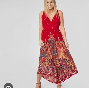 Red Paisley V-Neck Maxi Dress - Women Sz L